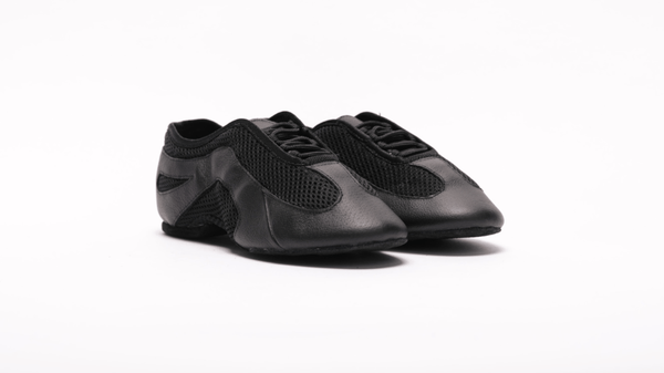 Unisex Split - sole Black Leather and Mesh Lace Up Practice Dance Shoes - (7732A) - Rockabilly Australia Pty Ltd