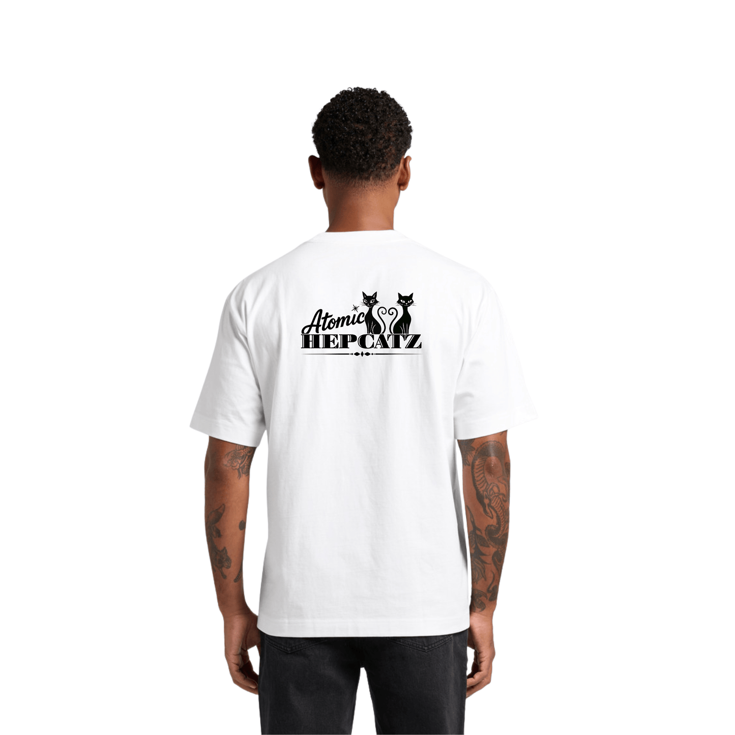 White Atomic Hepcatz Unisex Crew Tee - Rockabilly Australia Pty Ltd