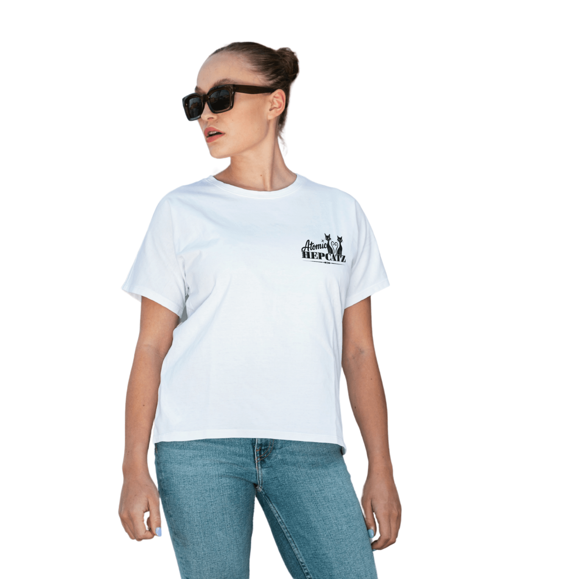 White Atomic Hepcatz Unisex Crew Tee - Rockabilly Australia Pty Ltd