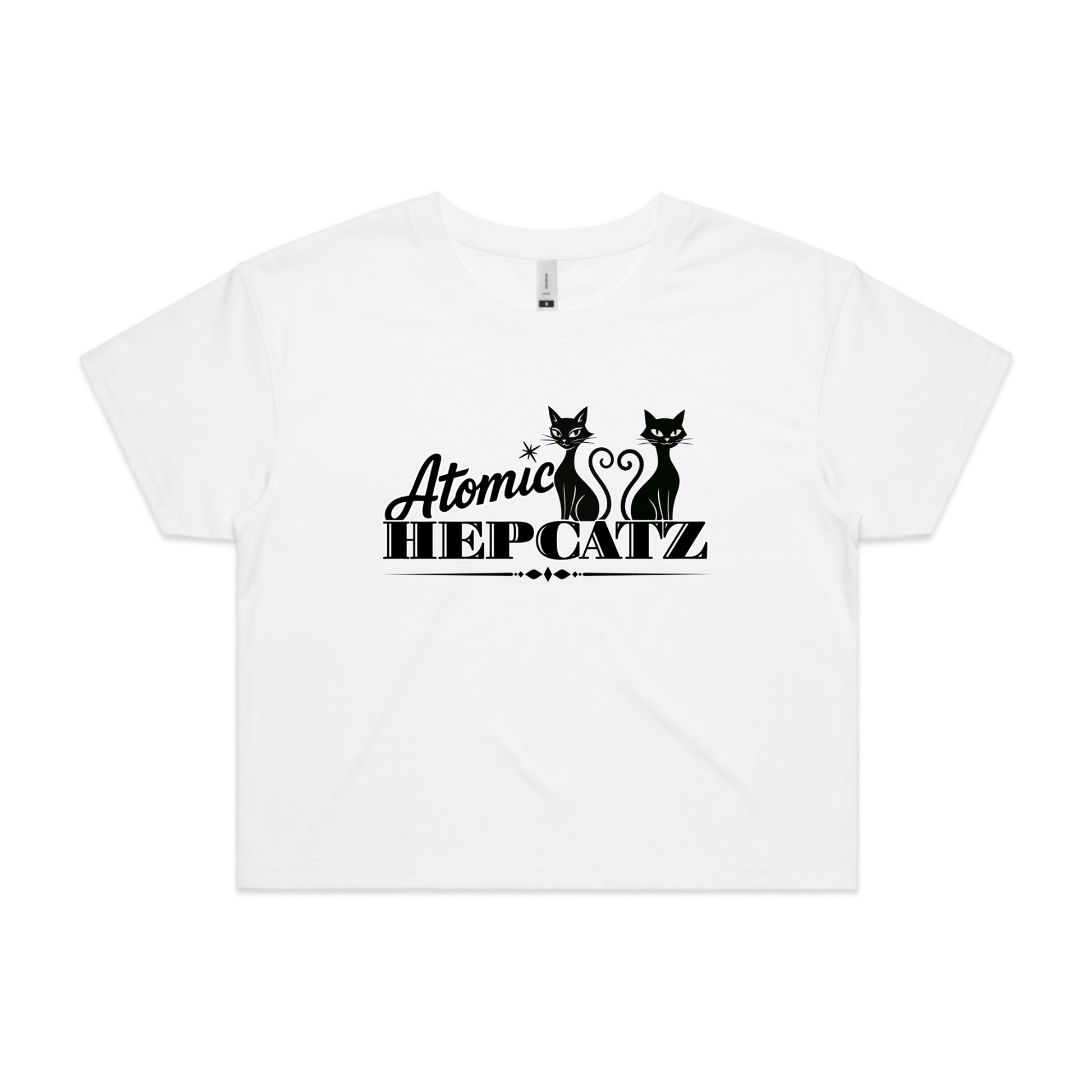 White Atomic Hepcatz Women’s Crop Tee (4062) - Rockabilly Australia Pty Ltd