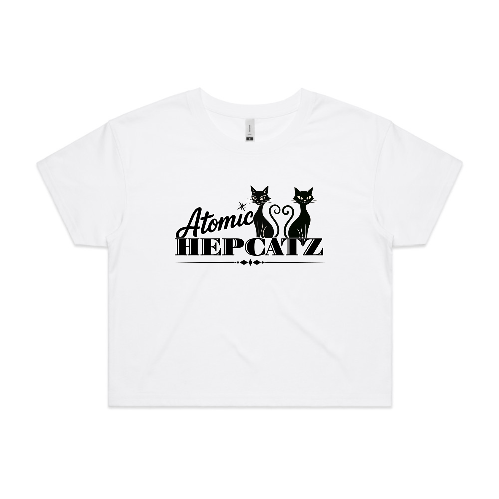 White Atomic Hepcatz Women’s Crop Tee (4062) - Rockabilly Australia Pty Ltd