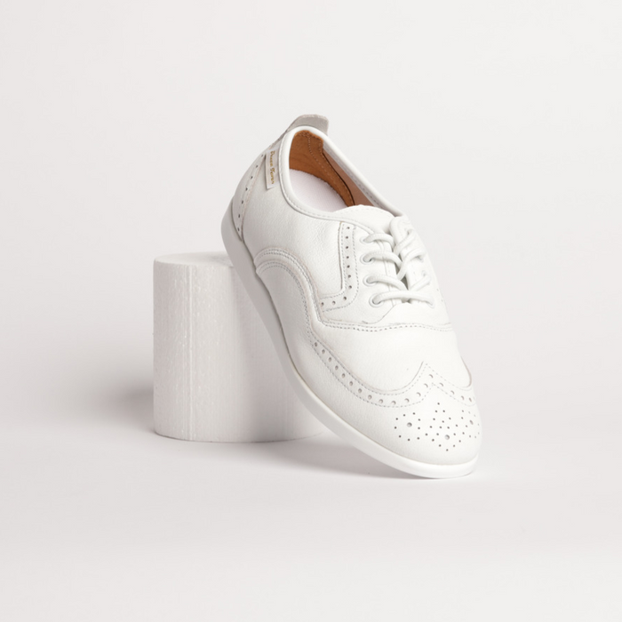 Ladies, Classic, Brogue, Wingtip, In White Leather, With Dual Pivot Point, Spin Spots And Ultra Flexible, Smooth Sole Dance Shoe - (7821W) - Rockabilly Australia Pty Ltd