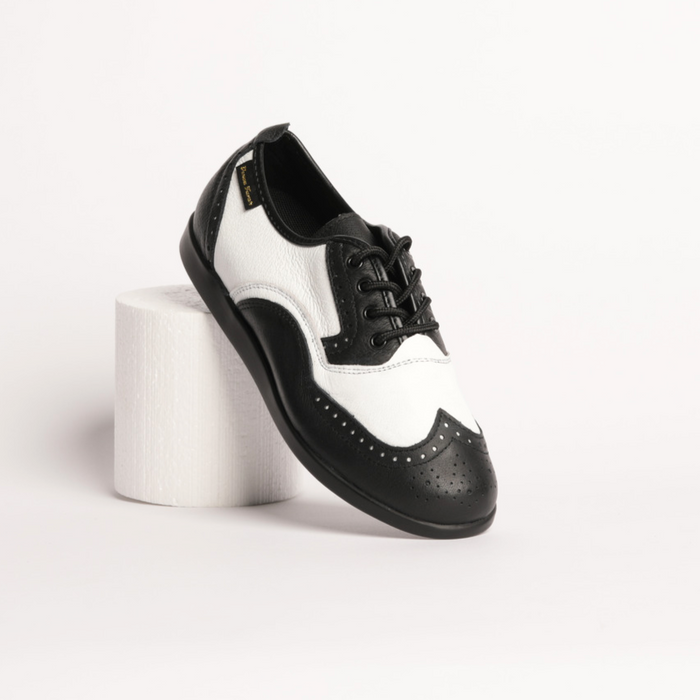 Ladies, Classic, Brogue, Wingtip, Black And White Leather, With Dual Pivot Point, Spin Spots And Ultra Flexible Smooth Sole, Dance Shoe - (7821-1) - Rockabilly Australia Pty Ltd