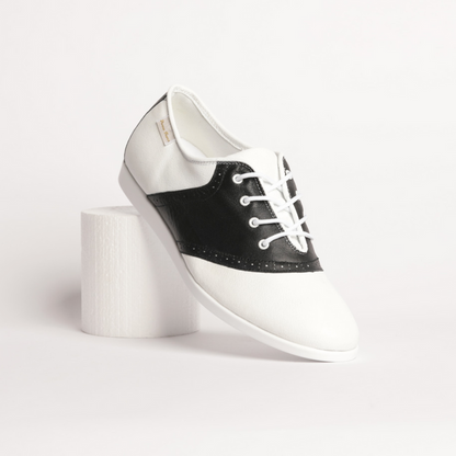 Men's 1950'S Vintage Inspired, Black And White Leather, "Saddle" Shoe With Dual Pivot Point, Spin Spots And Ultra Flexible Smooth Sole Dance Shoe - (7818-1) - Rockabilly Australia Pty Ltd