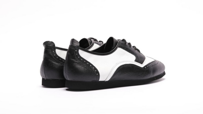 Men's Classic, Brogue, Wingtip In Black And White Leather With Flat, Smooth, Rubber Sole Dance Shoe - (7817BW) - Rockabilly Australia Pty Ltd