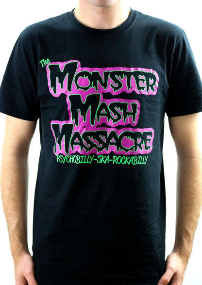 Unisex "Monster Mash Massacre- Psychobilly, Ska, Rockabilly" Tee in black. Now available from Rockabilly Australia in sizes Small to Extra Large!